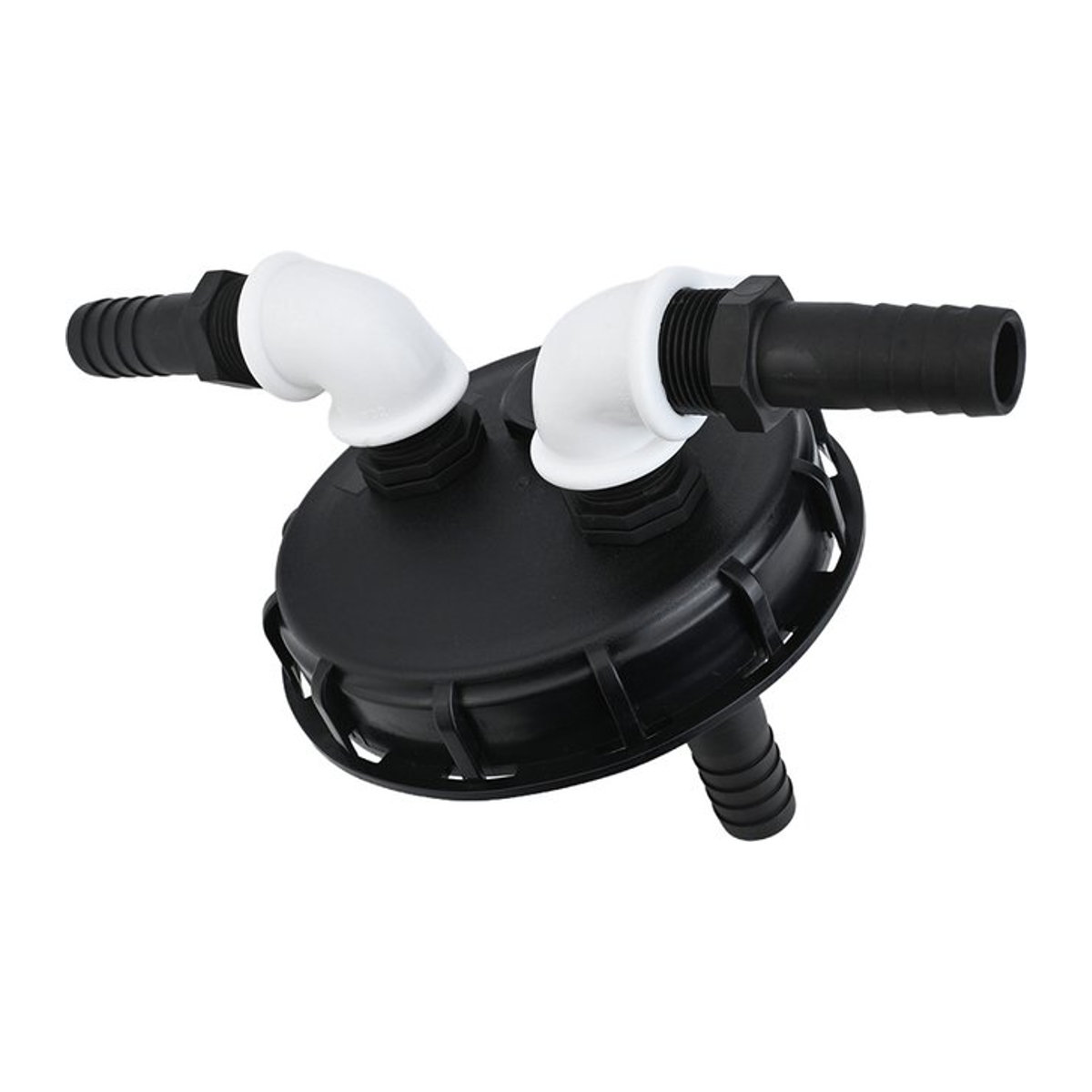 VIBRATITE IBC Kappe Wasser Tank Adapter mit 2x25mm Schnellanschluss für Regenwasser Filter Abdeckung, Schwarz, Kunststoff - Bild 1