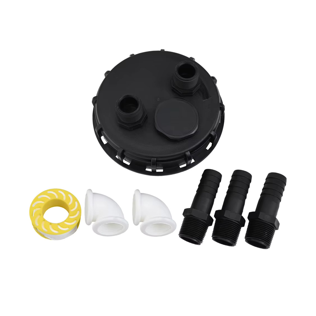 VIBRATITE IBC Kappe Wasser Tank Adapter mit 2x25mm Schnellanschluss für Regenwasser Filter Abdeckung, Schwarz, Kunststoff - Bild 3