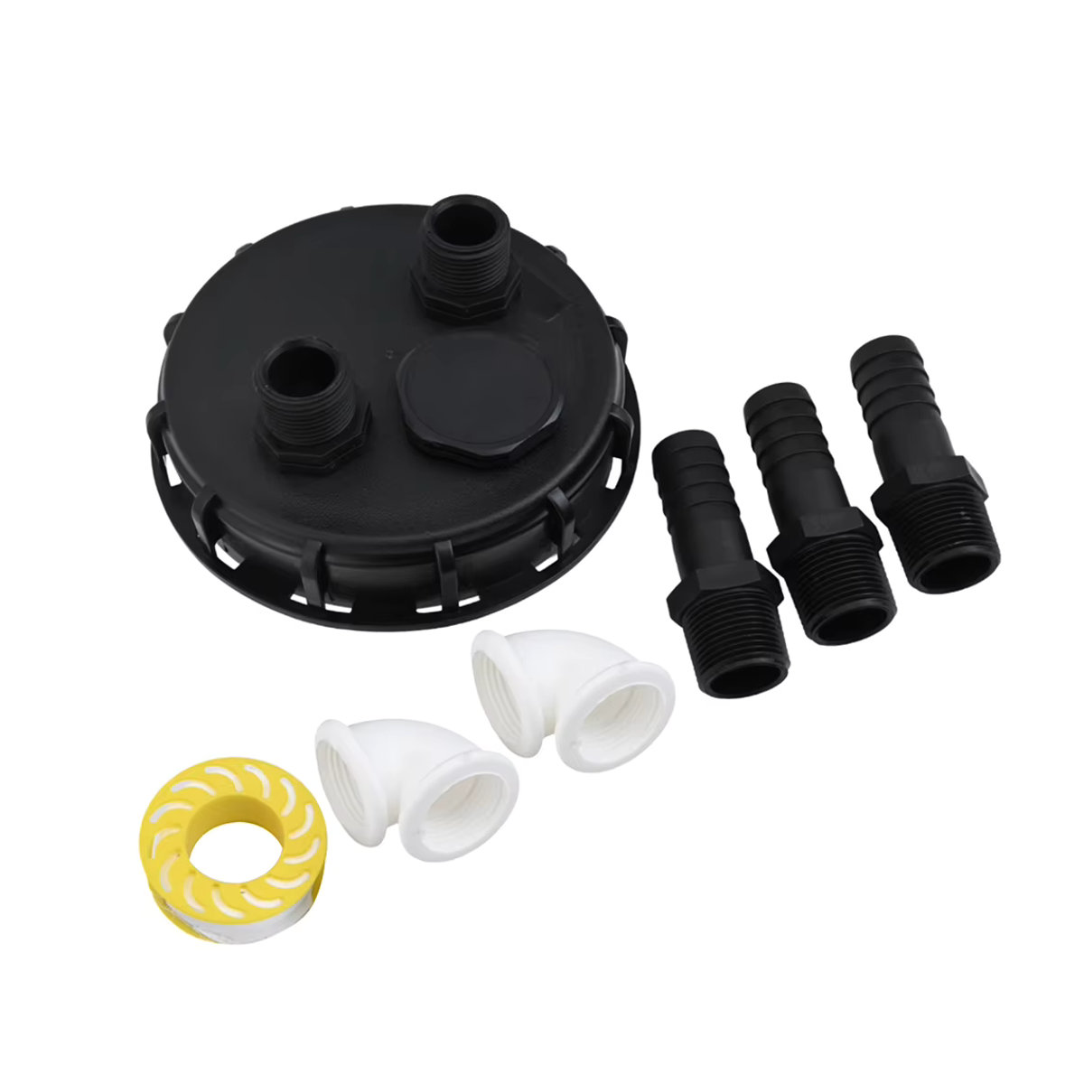 VIBRATITE IBC Kappe Wasser Tank Adapter mit 2x25mm Schnellanschluss für Regenwasser Filter Abdeckung, Schwarz, Kunststoff - Bild 4