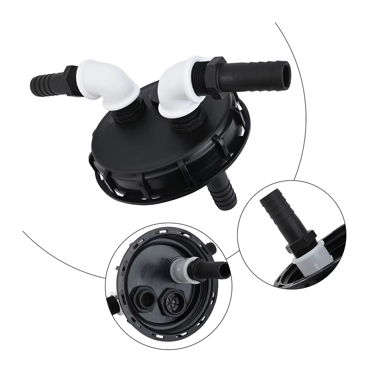 VIBRATITE IBC Kappe Wasser Tank Adapter mit 2x25mm Schnellanschluss für Regenwasser Filter Abdeckung, Schwarz, Kunststoff - Bild 6