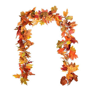 VIBRATITE Künstliche Ahornblatt Girlande in Orange, 200 cm hängende Herbstdeko für Garten, Hochzeit, Halloween und Weihnachten