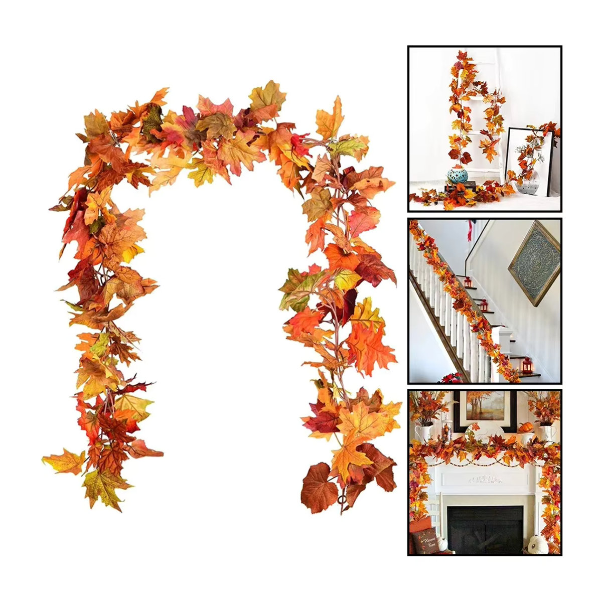VIBRATITE Künstliche Ahornblatt Girlande in Orange, 200 cm hängende Herbstdeko für Garten, Hochzeit, Halloween und Weihnachten - Bild 3