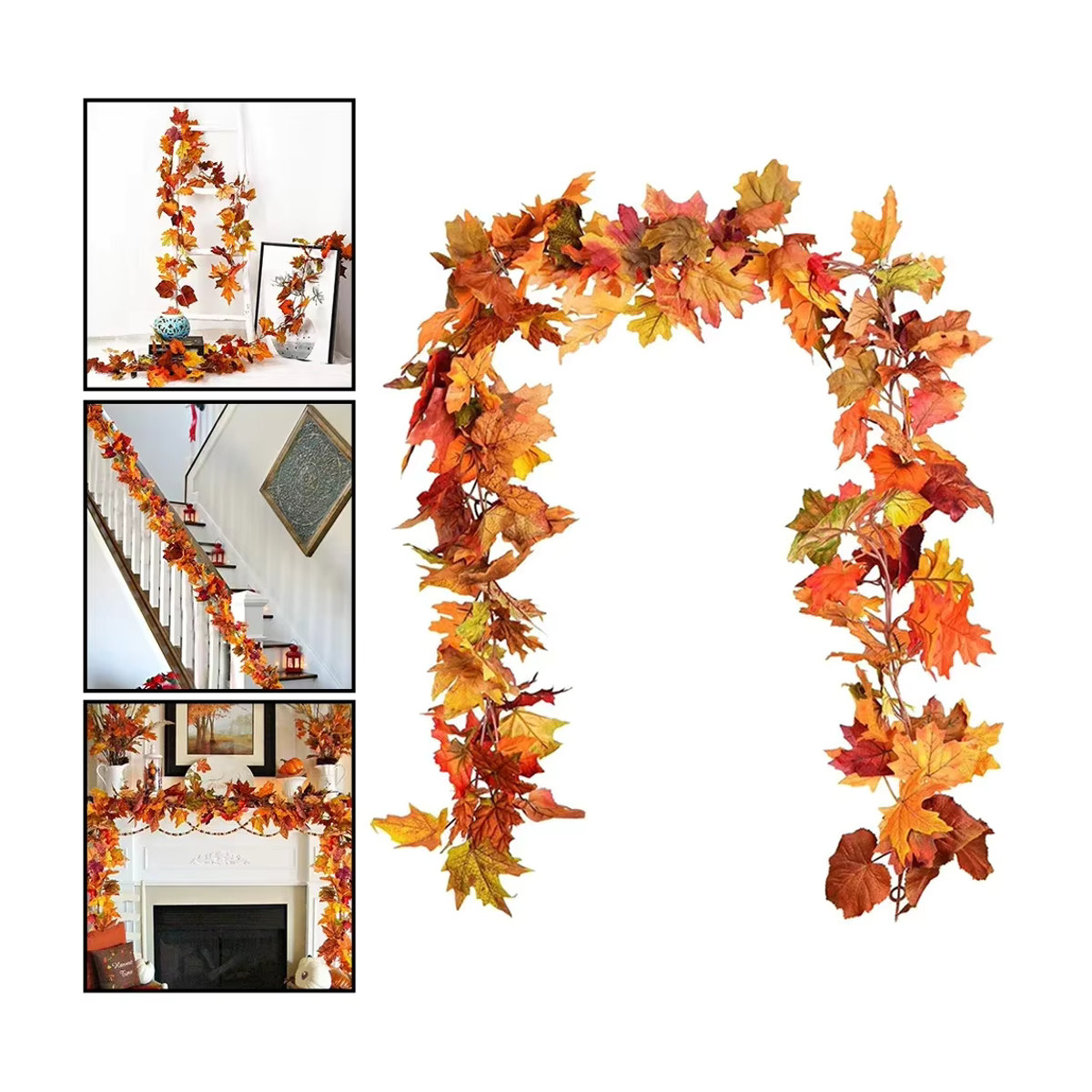 VIBRATITE Künstliche Ahornblatt Girlande in Orange, 200 cm hängende Herbstdeko für Garten, Hochzeit, Halloween und Weihnachten - Bild 5