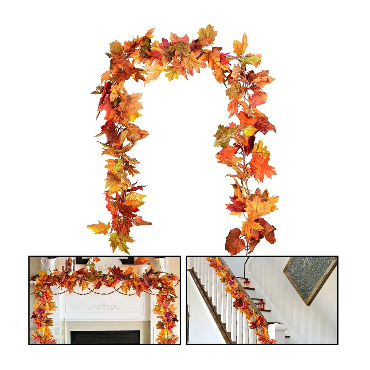VIBRATITE Künstliche Ahornblatt Girlande in Orange, 200 cm hängende Herbstdeko für Garten, Hochzeit, Halloween und Weihnachten - Bild 6