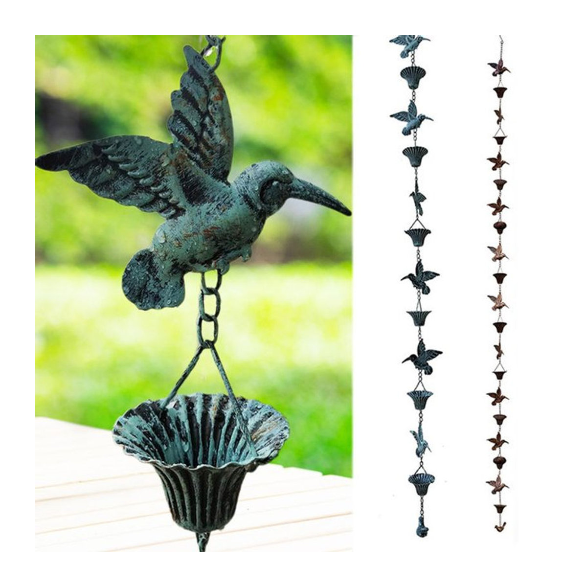Vibratite Metal Regenketten Regenfänger mit Vogeldesign für Dachrinne und Garten als dekoratives Entwässerungstool - Bild 1