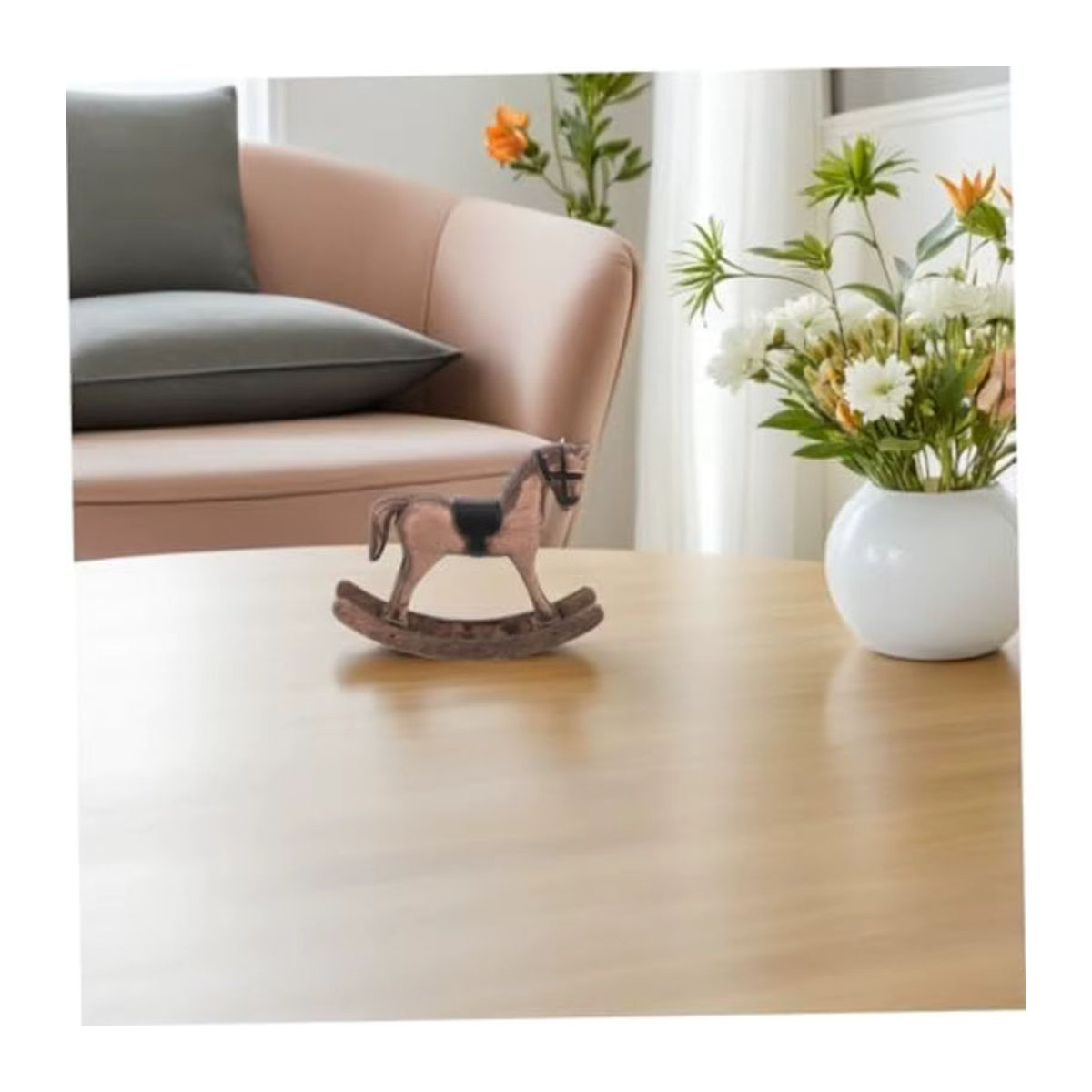 VIBRATITE Mini Vintage Schaukelpferd aus Holz als dekoratives Ornament für deinen Schreibtisch und Kaffeetisch in Gelb und Mehrfarbig - Bild 3