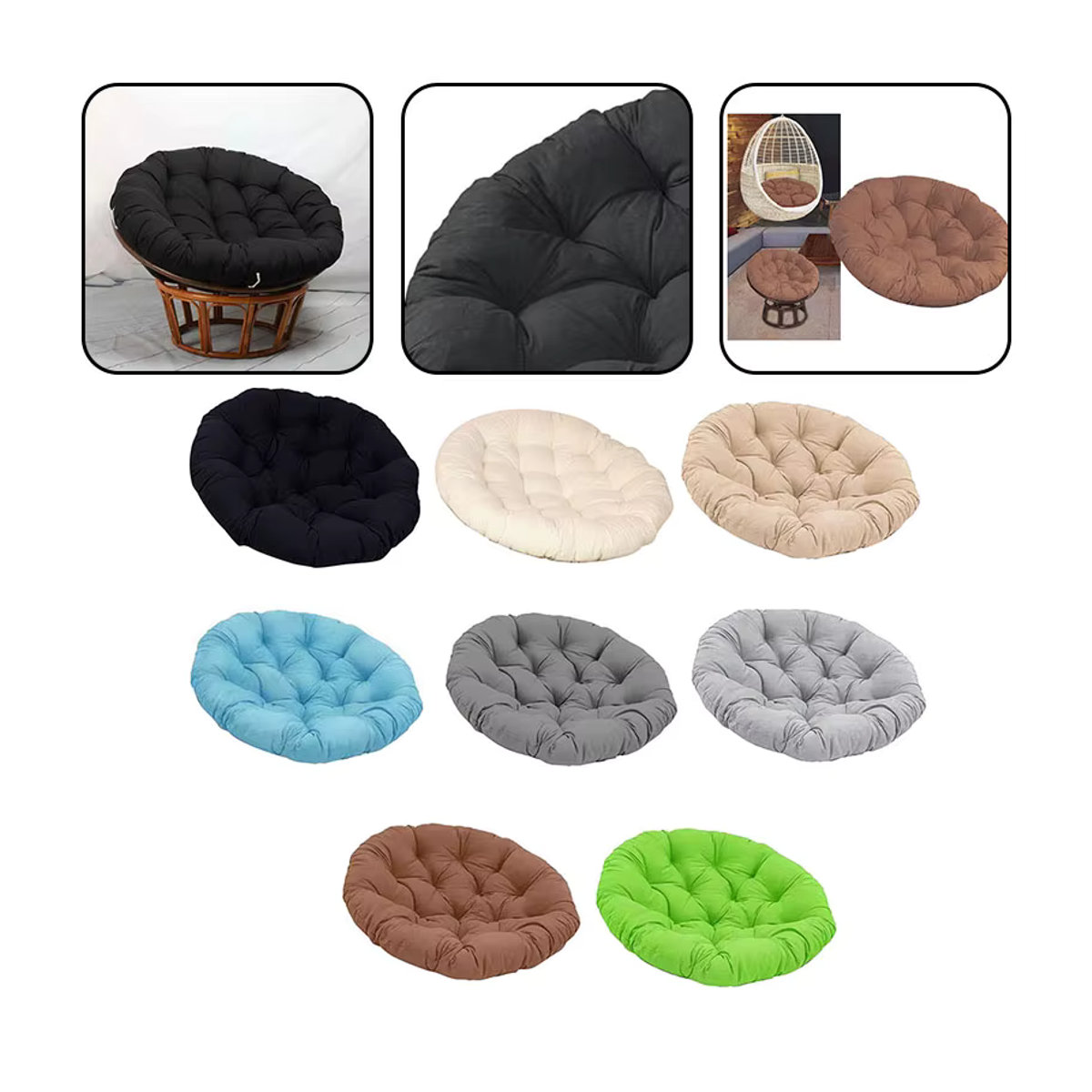 VIBRATITE Papaya-Hängestuhl im Bohemian-Stil aus Rattan mit rundem Kissen in Beige, wasserdicht für den Innen- und Außenbereich - Bild 2