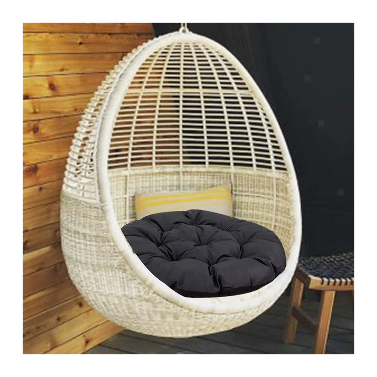 VIBRATITE Papaya-Hängestuhl im Bohemian-Stil aus Rattan mit rundem Kissen in Beige, wasserdicht für den Innen- und Außenbereich - Bild 6
