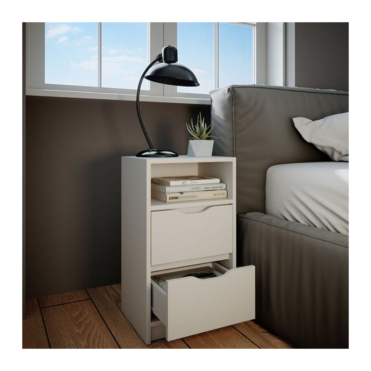 Vicco 2er Set Nachttisch Ruben in Weiß, Modernes Design, B: 38 cm, H: 66.6 cm, T: 31 cm - Bild 1