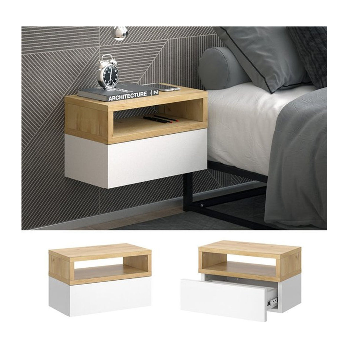 Vicco 2er Set Nachttische Urbano Modern, Kommode mit Schublade, Eiche Weiß, Breite: 45 cm, Tiefe: 28 cm - Bild 1