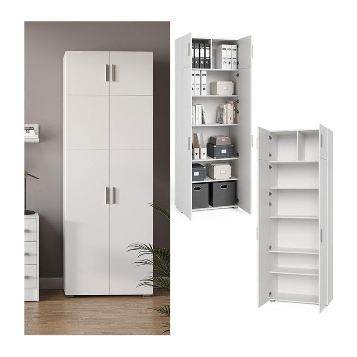 Vicco Aktenschrank Frank in Weiß mit Schrankaufsatz und Drehtüren - Bild 1