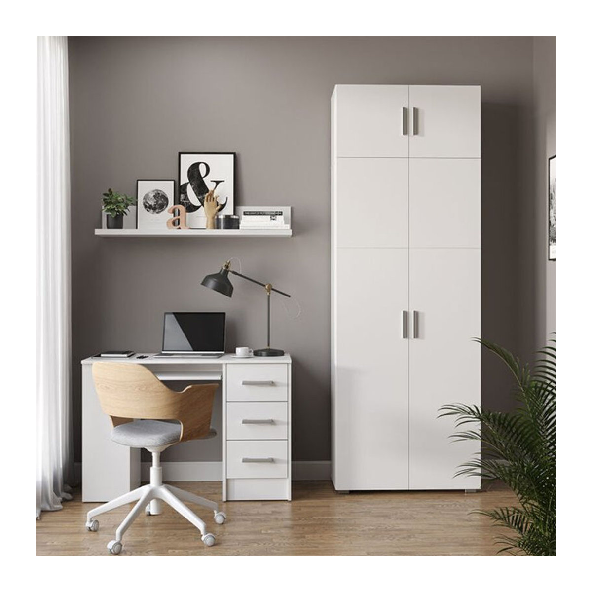 Vicco Aktenschrank Frank in Weiß mit Schrankaufsatz und Drehtüren - Bild 2