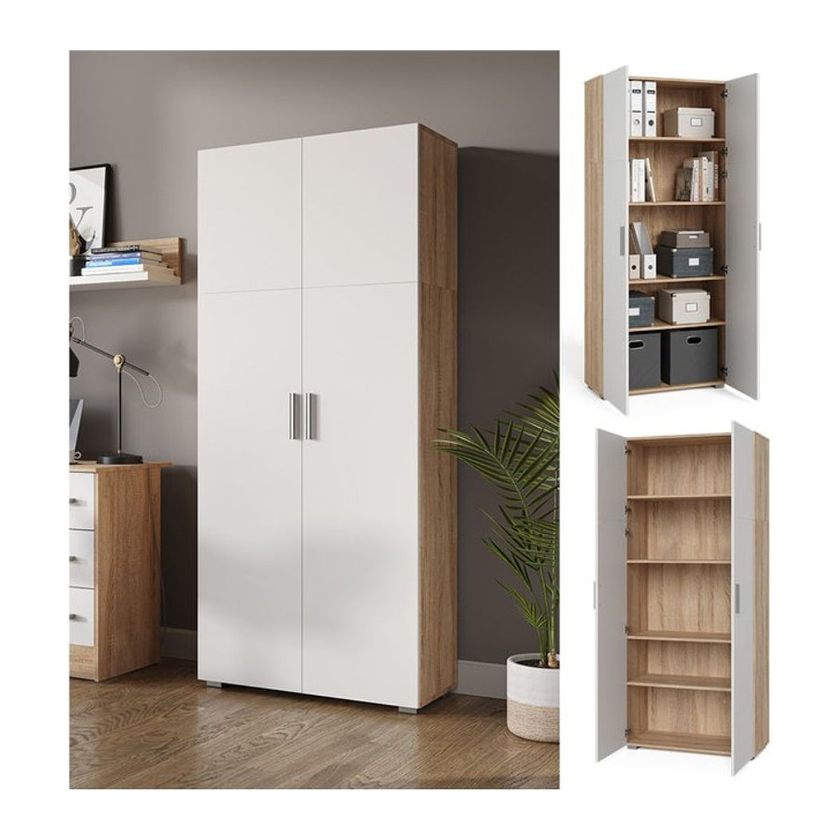 Vicco Aktenschrank Frank Mehrzweckschrank in Weiß mit 2 Drehtüren, B: 80 cm, H: 182,4 cm - Bild 1
