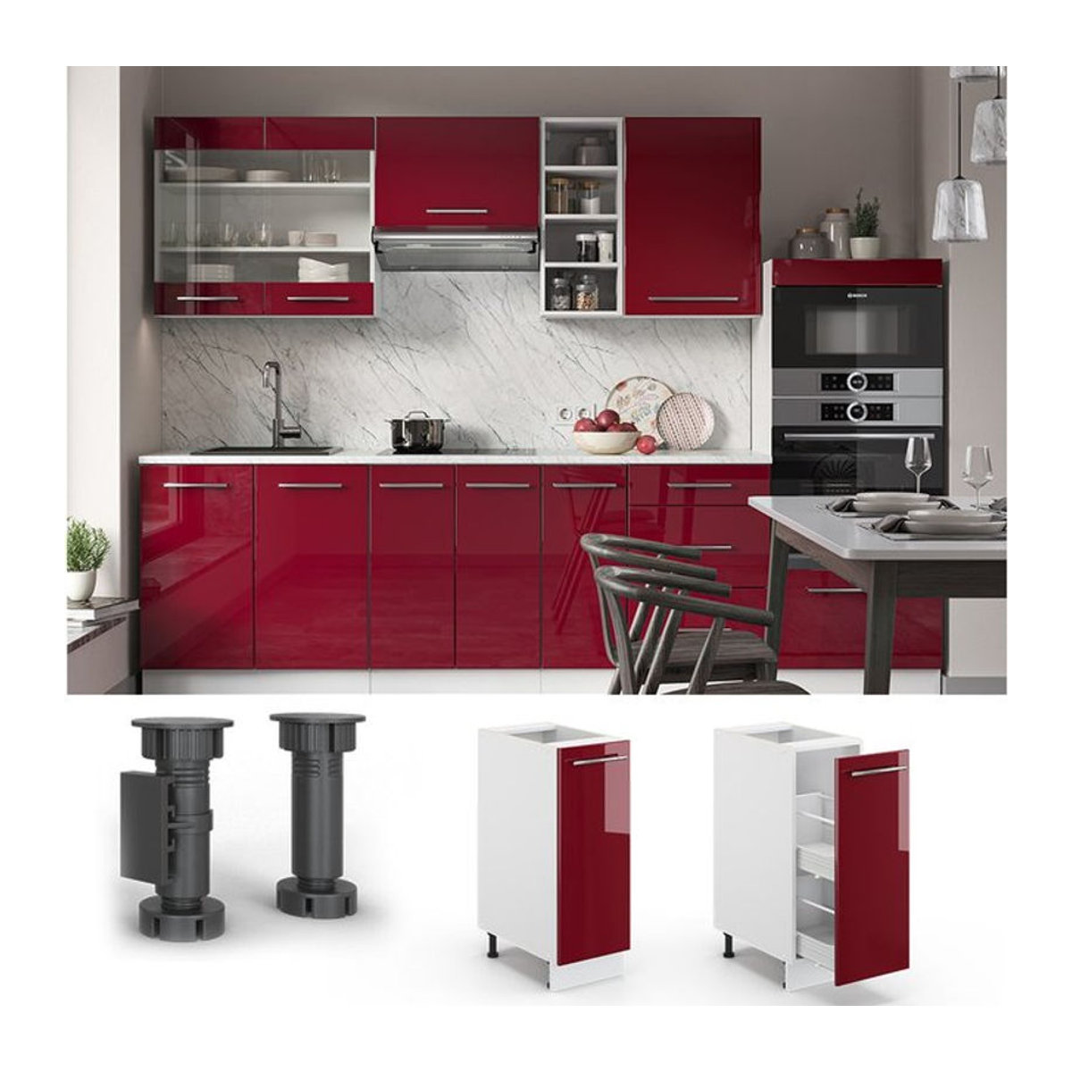 Vicco Apothekerschrank Fame-Line in Rot Hochglanz mit Drehtüren, Breite: 30 cm - Bild 1