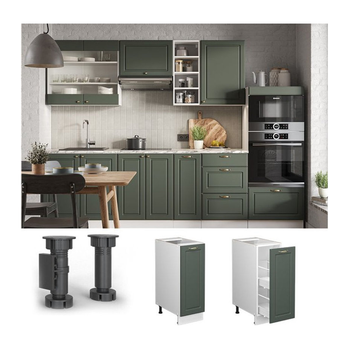 Vicco Apothekerschrank Fame-Line Landhaus Stil in Weiß und Grün mit Drehtüren Breite: 30 cm - Bild 1