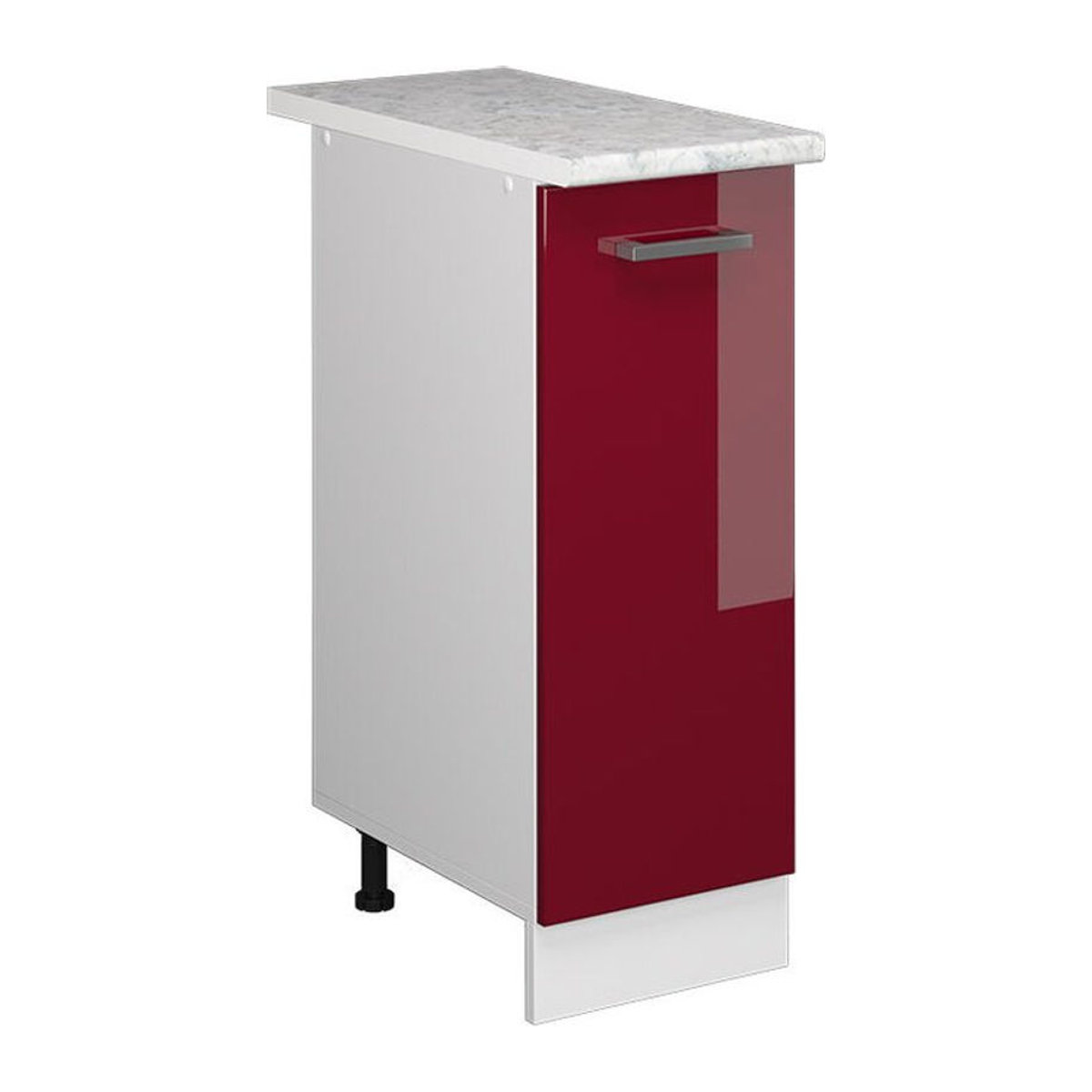Vicco Apothekerschrank R-Line in Bordeaux Hochglanz mit Marmor-Arbeitsplatte, Weiß/Rot, Breite: 30 cm, Höhe: 81,6 cm, Tiefe: 60 cm - Bild 2