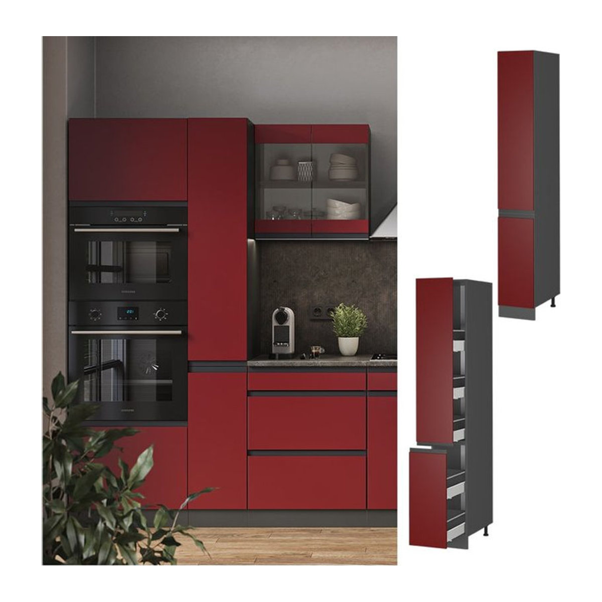 Vicco Apothekerschrank R-Line J-Shape in Anthrazit und Rot, moderner Küchenschrank aus Holzwerkstoff, Breite: 30 cm, Tiefe: 57,2 cm, Höhe: 207 cm - Bild 1