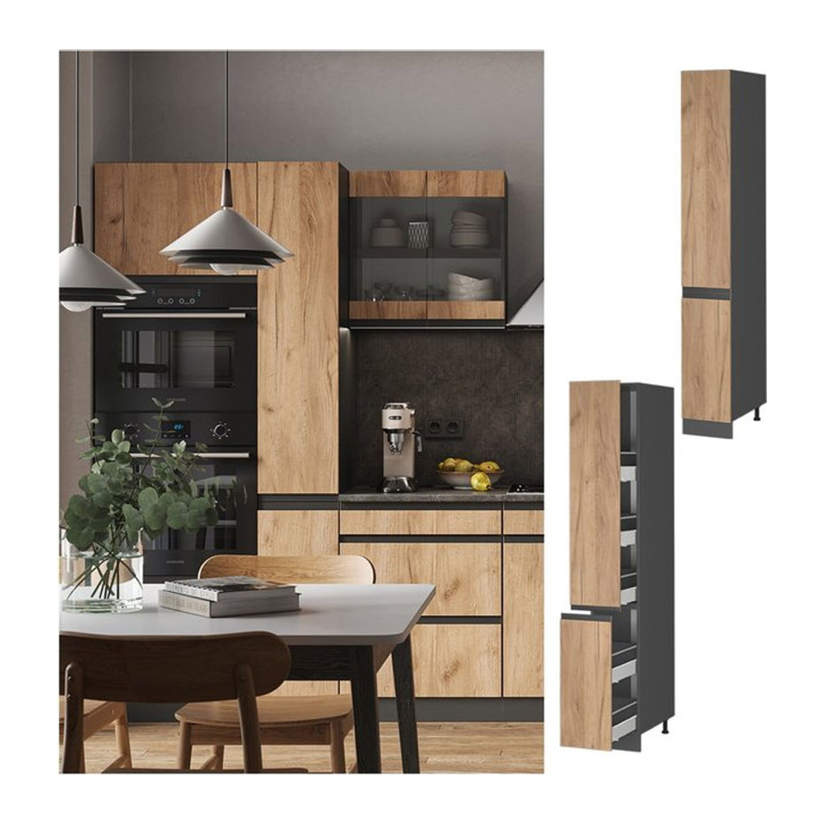 Vicco Apothekerschrank R-Line J-Shape Küchenschrank in Anthrazit und Eiche, Breite: 30 cm - Bild 1