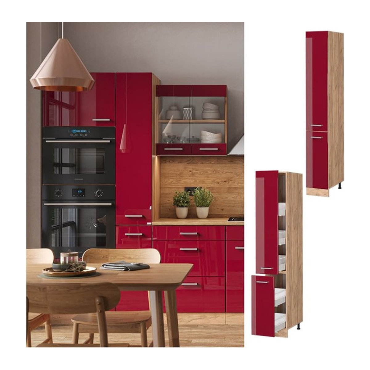 Vicco Apothekerschrank R-Line Küchenschrank in Eiche Rot mit Drehtüren, Breite: 30 cm, Höhe: 261,72 cm, Tiefe: 261,72 cm - Bild 1