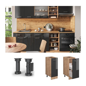 Vicco Apothekerschrank R-Line Küchenunterschrank in Eiche und Anthrazit mit 30 cm Breite