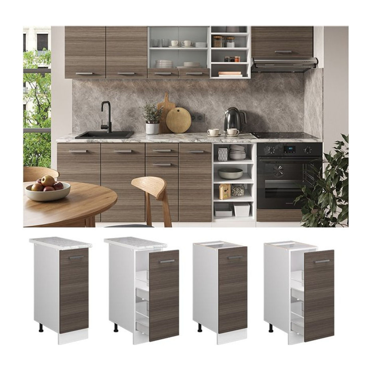 Vicco Apothekerschrank R-Line Küchenunterschrank mit Drehtüren in Weiß und Grau, Breite: 30 cm - Bild 1