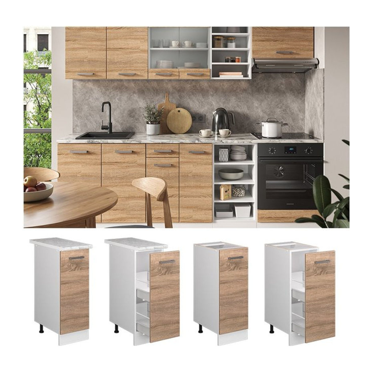 Vicco Apothekerschrank R-Line Küchenunterschrank mit Drehtüren, Weiß, Breite: 30 cm - Bild 1