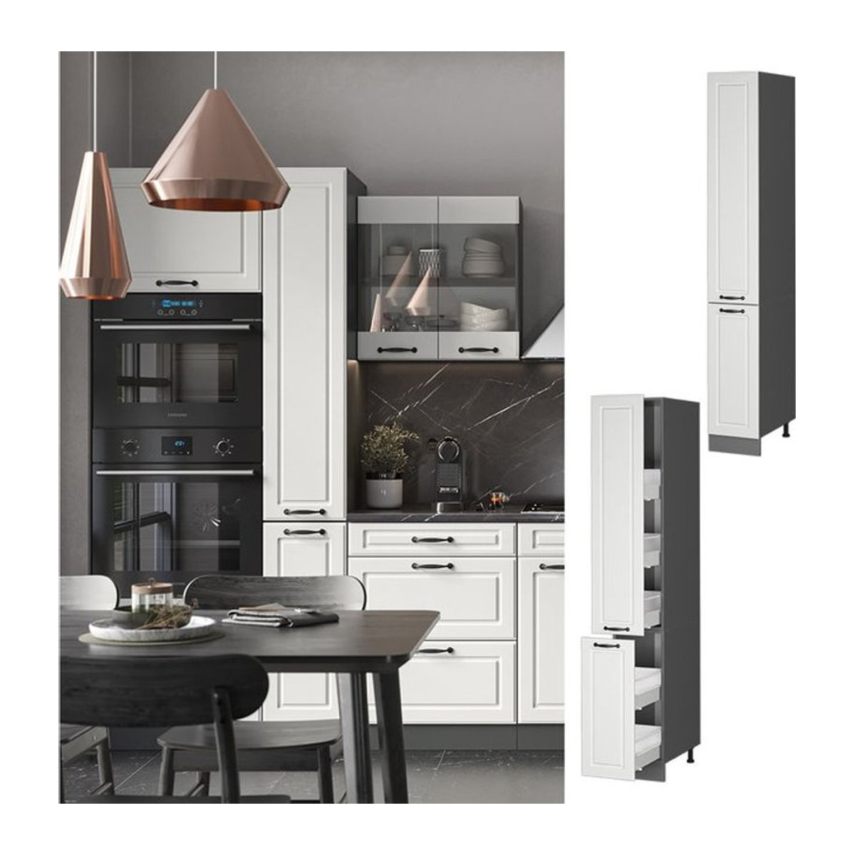 Vicco Apothekerschrank R-Line Landhaus Weiß Anthrazit Breite: 30 cm - Bild 1