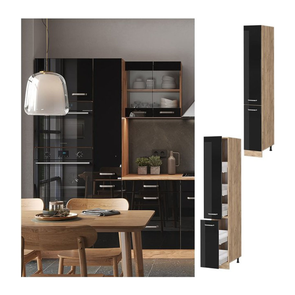 Vicco Apothekerschrank R-Line Modern in Eiche und Schwarz mit Drehtüren, Breite: 30 cm - Bild 1