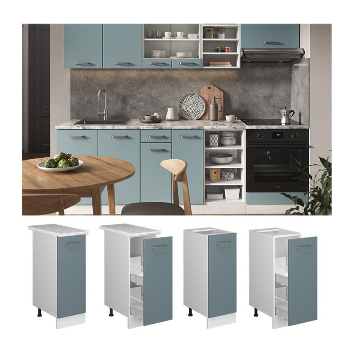 Vicco Apothekerschrank R-Line Solid Modern in Weiß, Blau und Grau mit Drehtüren, Breite: 30 cm - Bild 1
