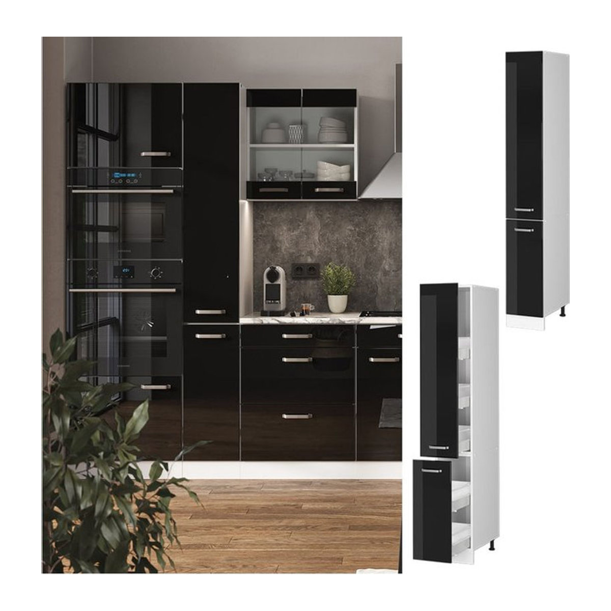 Vicco Apothekerschrank R-Line Solid Modern in Weiß und Schwarz mit Drehtüren, Breite: 30 cm - Bild 1