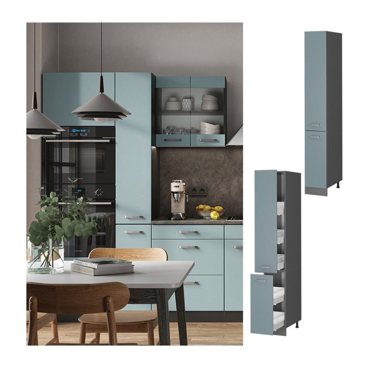 Vicco Apothekerschrank R-Line Solid modern mit Drehtüren, Breite: 30 cm, Anthrazit Blau Grau - Bild 1
