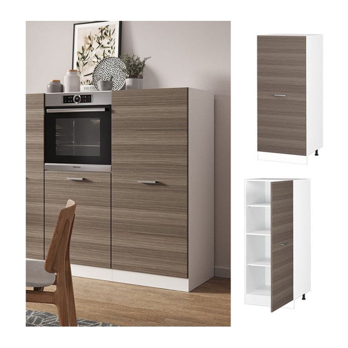 Vicco Backofenumbauschrank R-Line Küchenschrank in Weiß und Grau mit Drehtüren, Breite: 60 cm - Bild 1