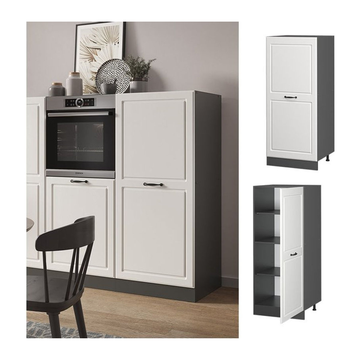 Vicco Backofenumbauschrank R-Line Landhaus Küchenschrank in Anthrazit/Weiß mit 60 cm Breite - Bild 1