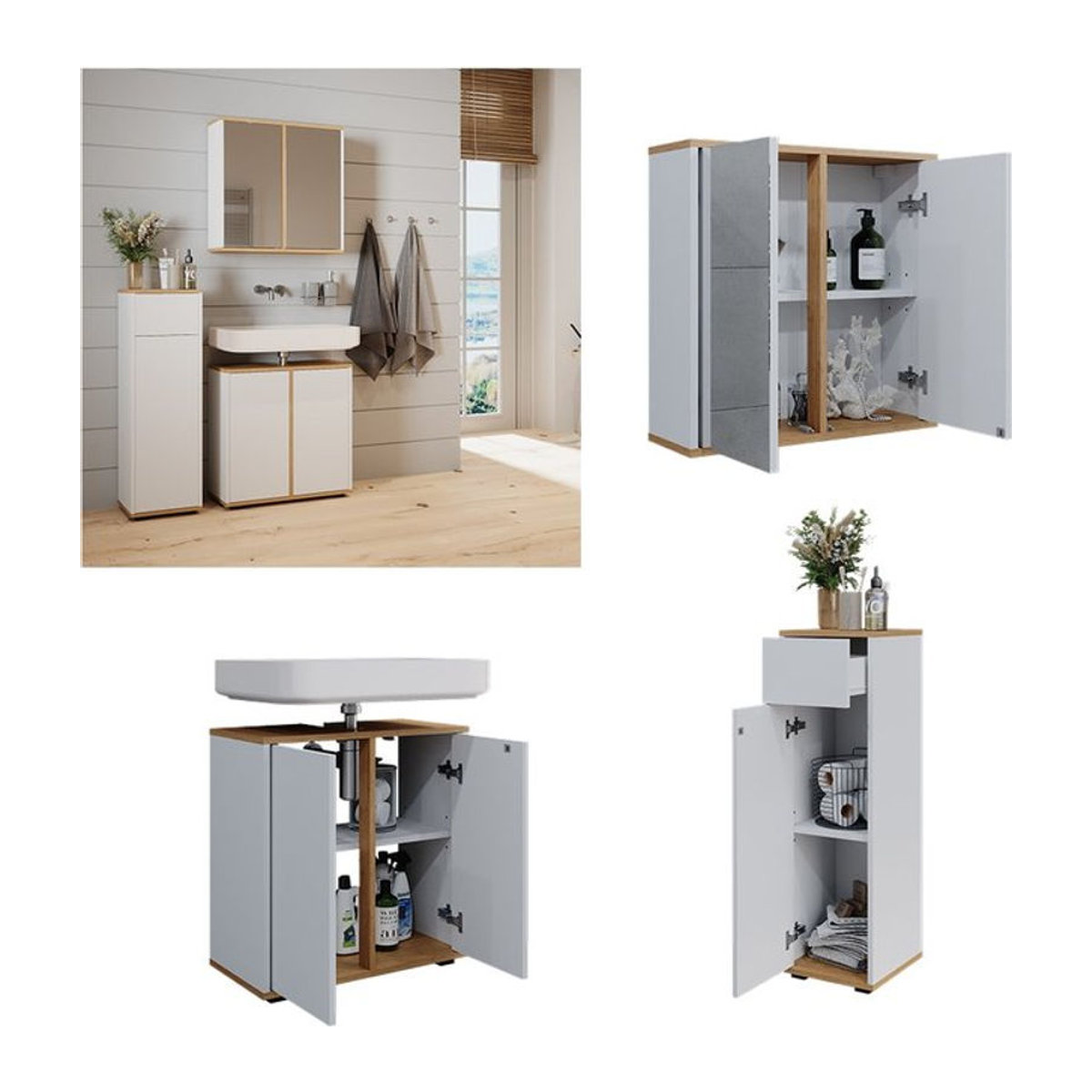 Vicco Badmöbel-Set Didi in Weiß, 3-teilig mit Midischrank und Schublade - Bild 1