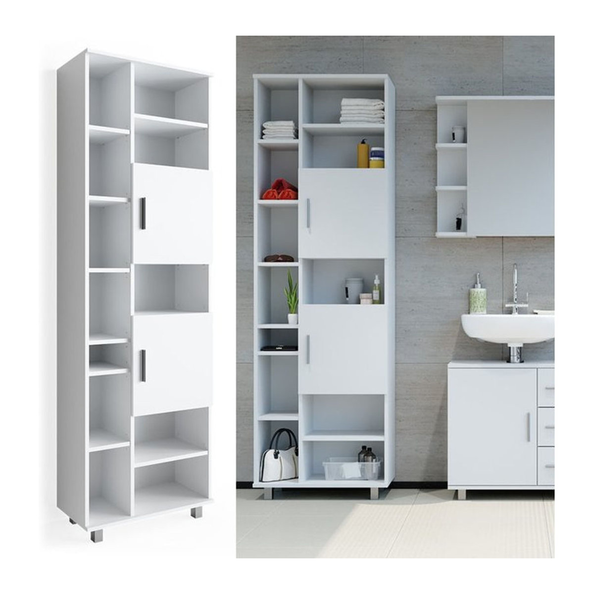 VICCO Badschrank ILIAS Badezimmerschrank in Weiß, B/T/H: 60 x 60 x 190 cm - Bild 1