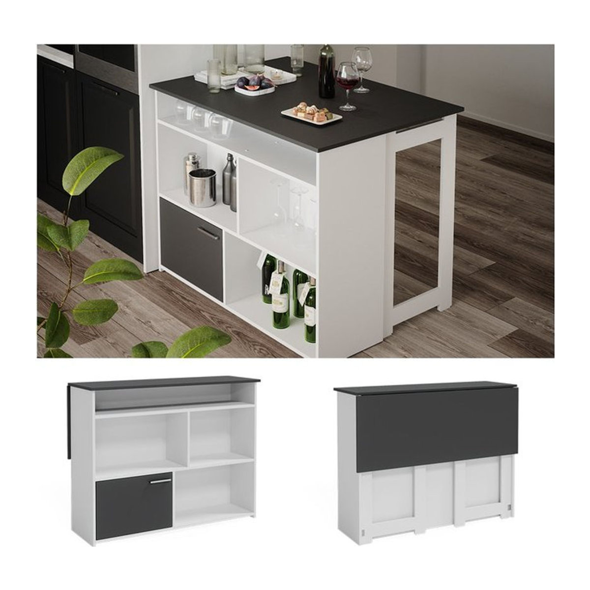 Vicco Bartisch Dominic Modern Weiß Anthrazit mit offenen Fächern und Tür B: 116 cm - Bild 1