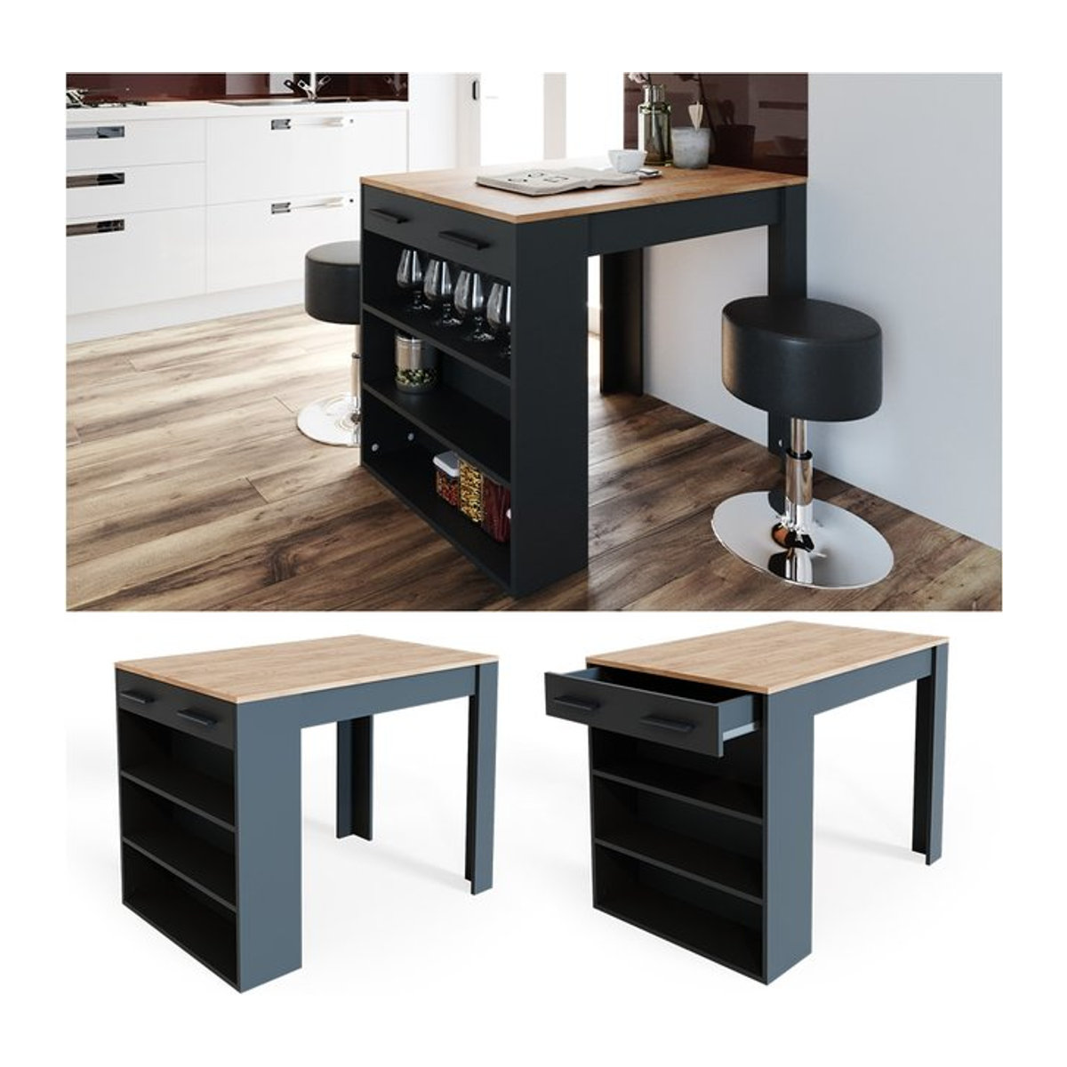 Vicco Bartisch Repose Bistrotisch mit Schublade in Eiche und Anthrazit Modern - Bild 1