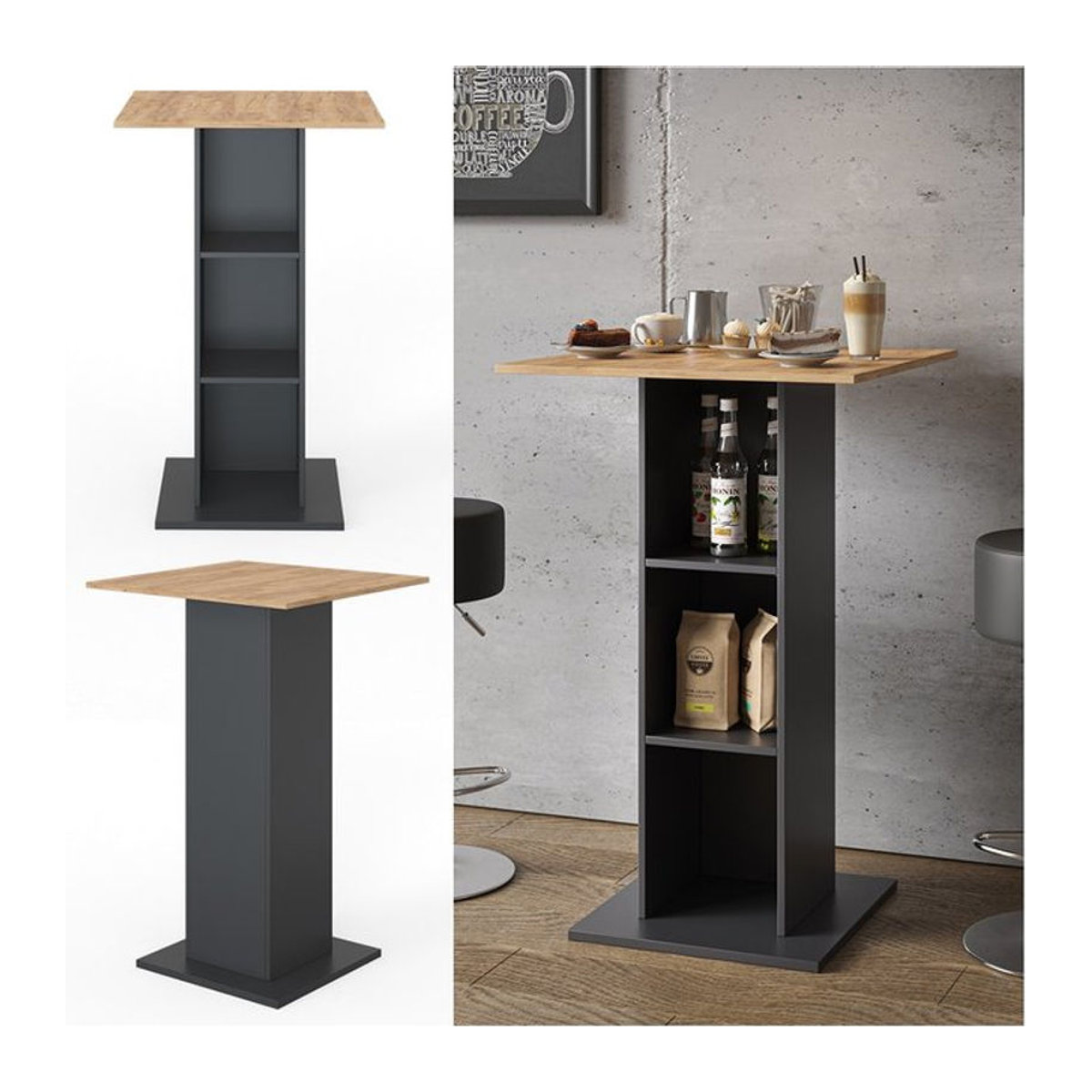 Vicco Bartisch Rodeo Anthrazit Quadratisch B/T: 70 x 70 cm, Höhe: 109 cm - Bild 1