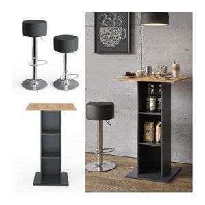 Vicco Bartisch Rodeo Bistrotisch mit 2 Barhockern und 3 Regalfächern in Schwarz/Weiß, Modern