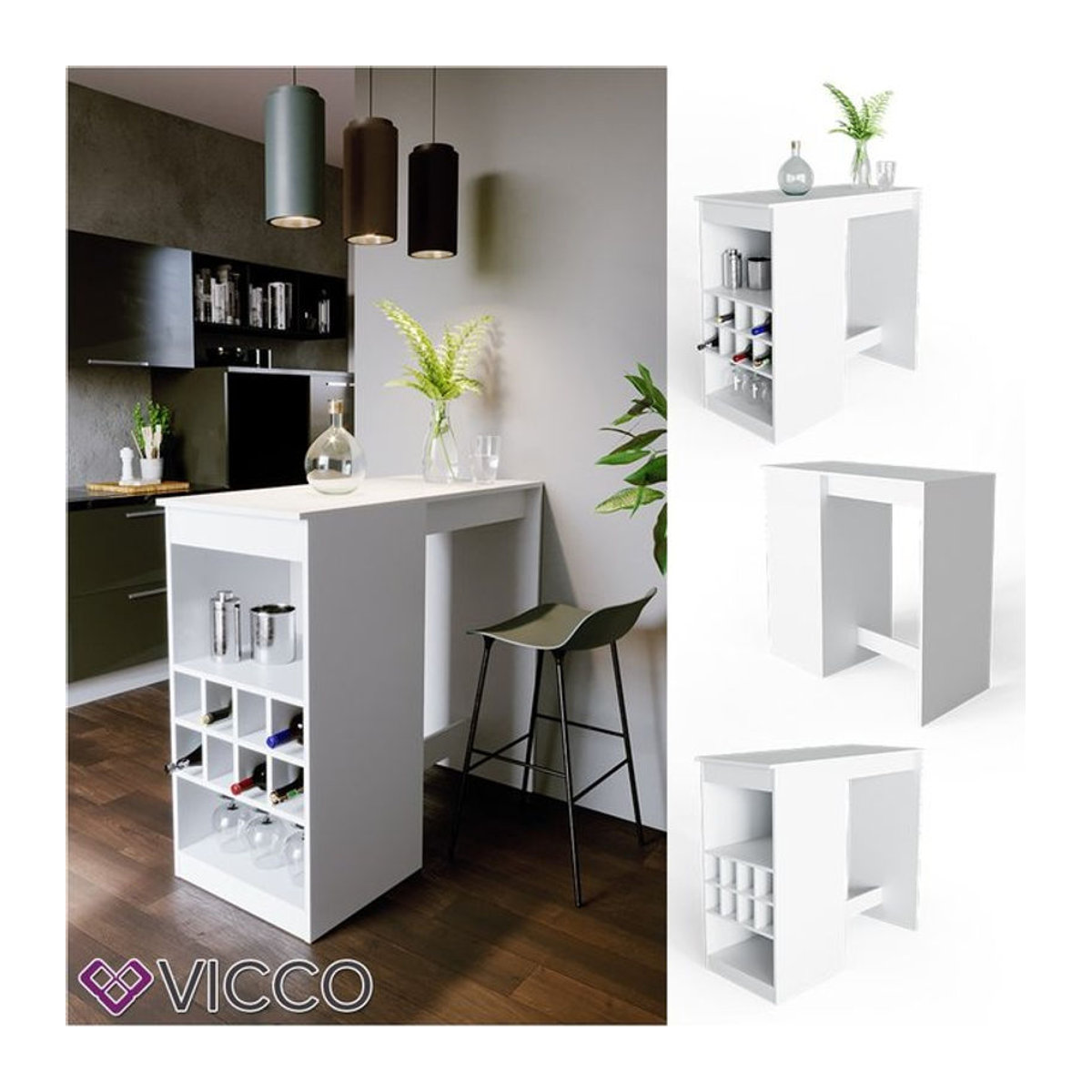 VICCO Bartisch ROSS Stehtisch in Weiß mit minimalistischem Design aus Kunstharz - Bild 1
