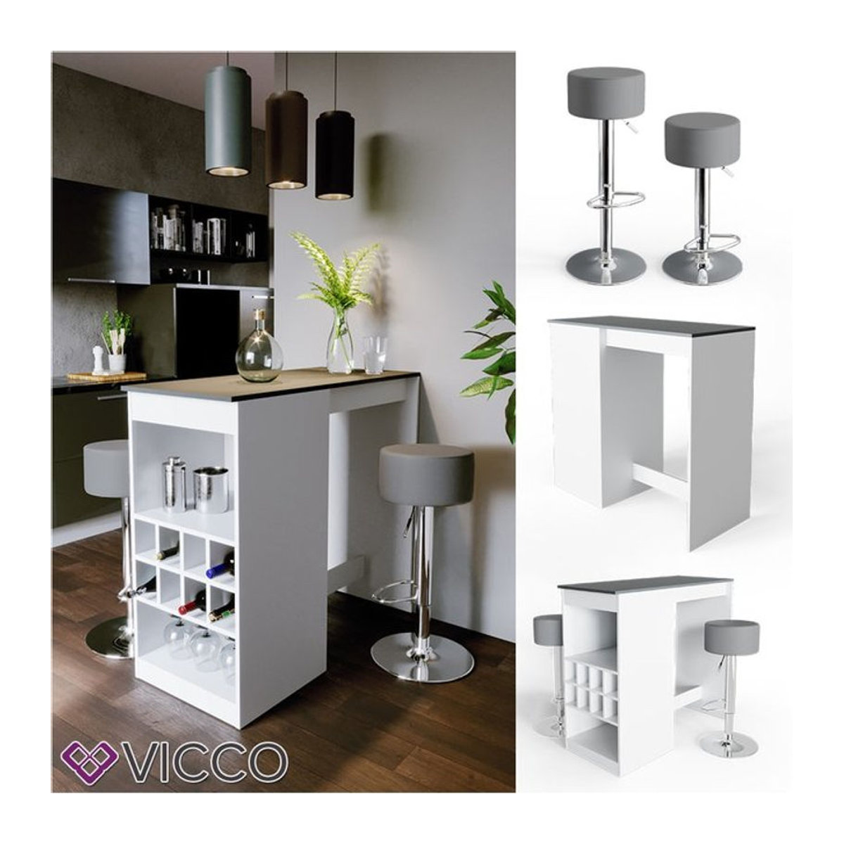 Vicco Bartisch ROSS Weiß minimalistischer Stehtisch inklusive Barhocker - Bild 1