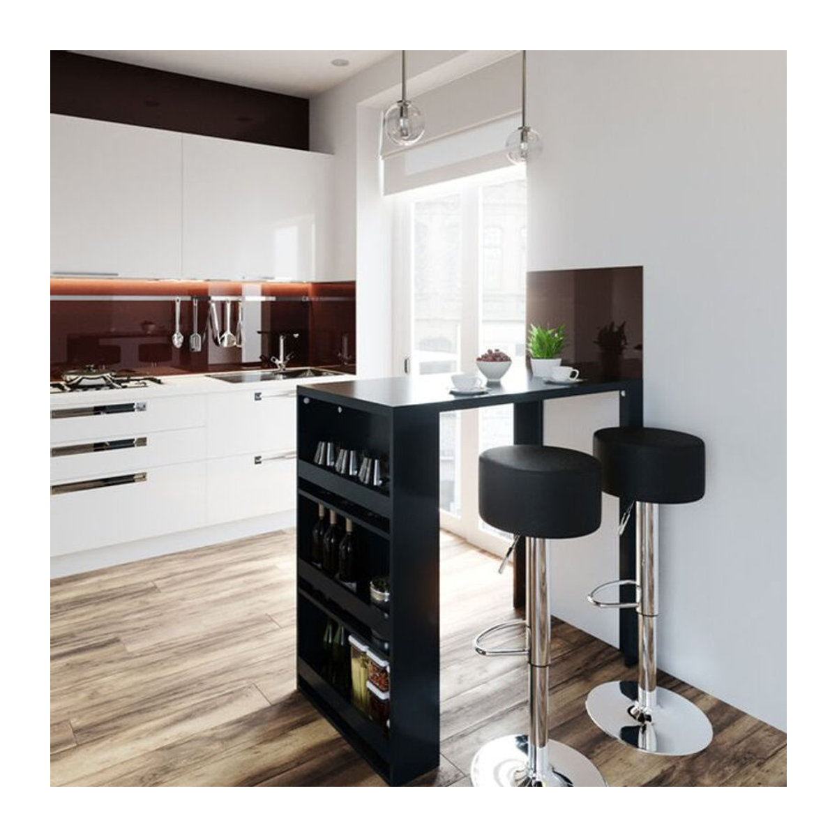 Vicco Bartisch-Set in Anthrazit und Schwarz mit 2 Barhockern, moderner Bistrotisch aus Holzwerkstoff, B: 57 cm, L: 117 cm - Bild 2