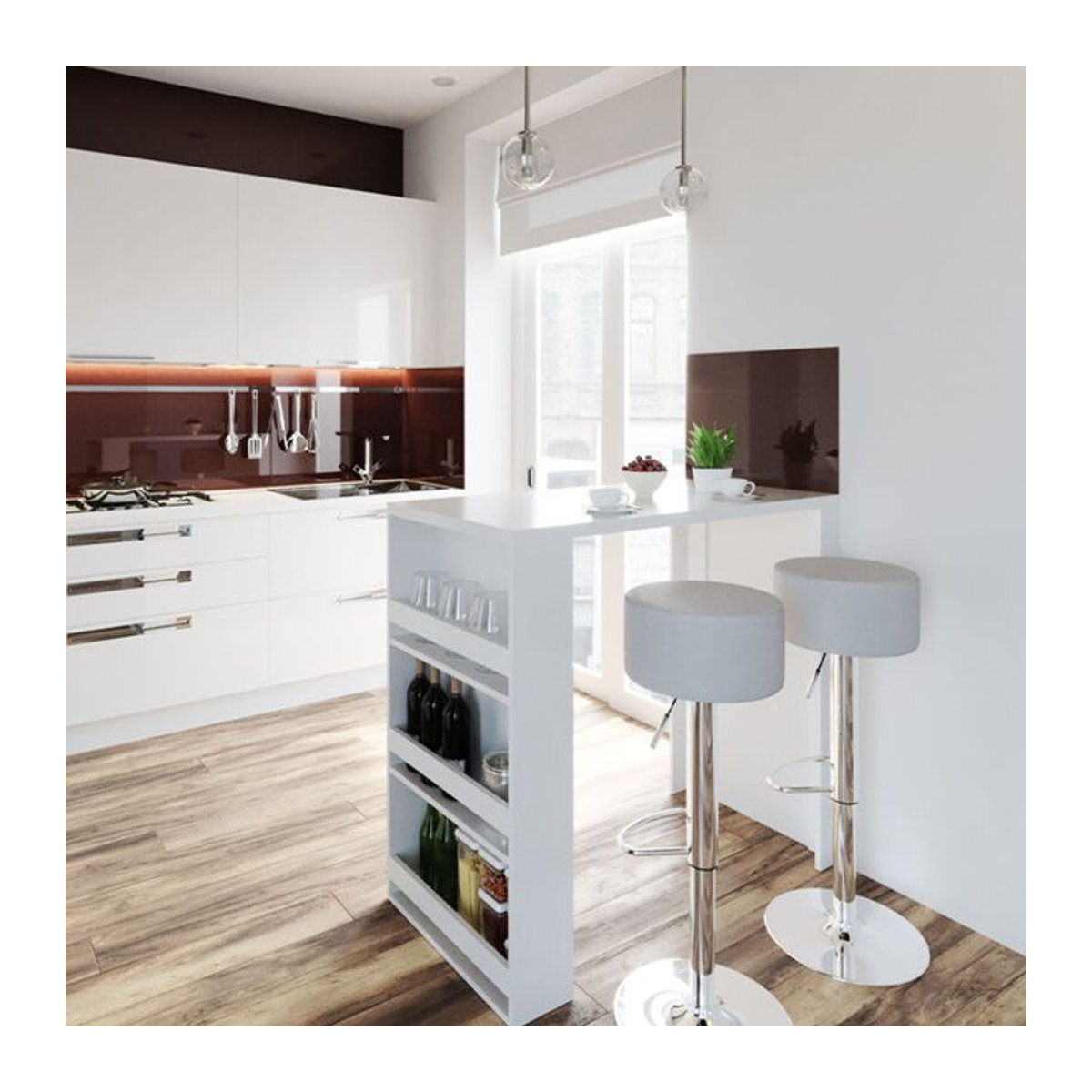 Vicco Bartisch-Set in Weiß mit 2 Barhockern, moderner Bistrotisch aus Holzwerkstoff, B: 57 cm, L: 117 cm - Bild 2