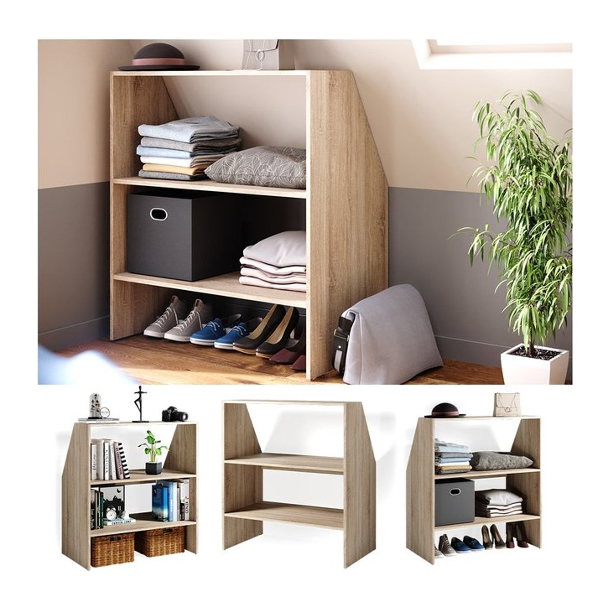 Vicco Bücherregal als Dachschrägenregal und Standregal in Eiche Natur - Bild 1