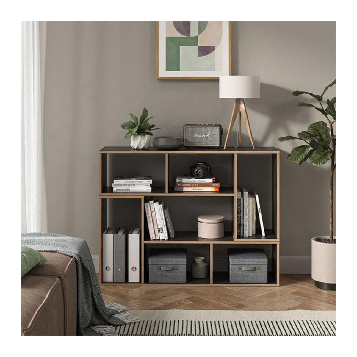Vicco Bücherregal Tetrix Regalsystem, Anthrazit, 2er-Set, modern und freistehend, H: 112,8 cm x B: 56,4 cm x T: 30 cm - Bild 1