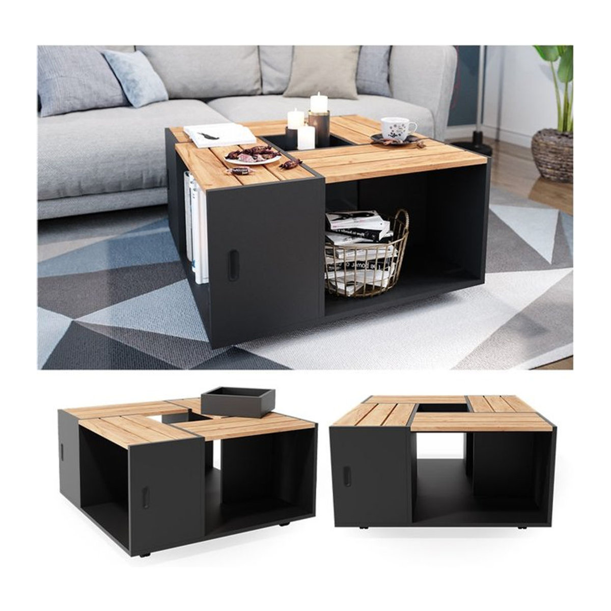 Vicco Couchtisch Anton in Anthrazit im modernen Obstkisten-Look, rechteckig - Bild 1