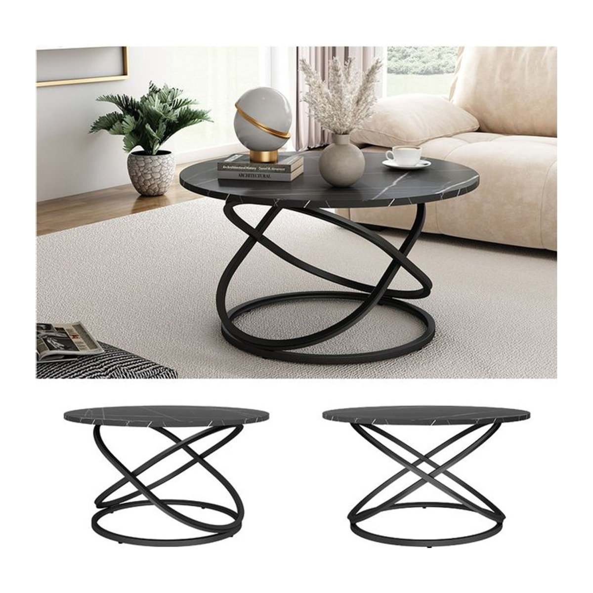 Vicco Couchtisch Calgary Rund Modern Schwarz - Bild 1