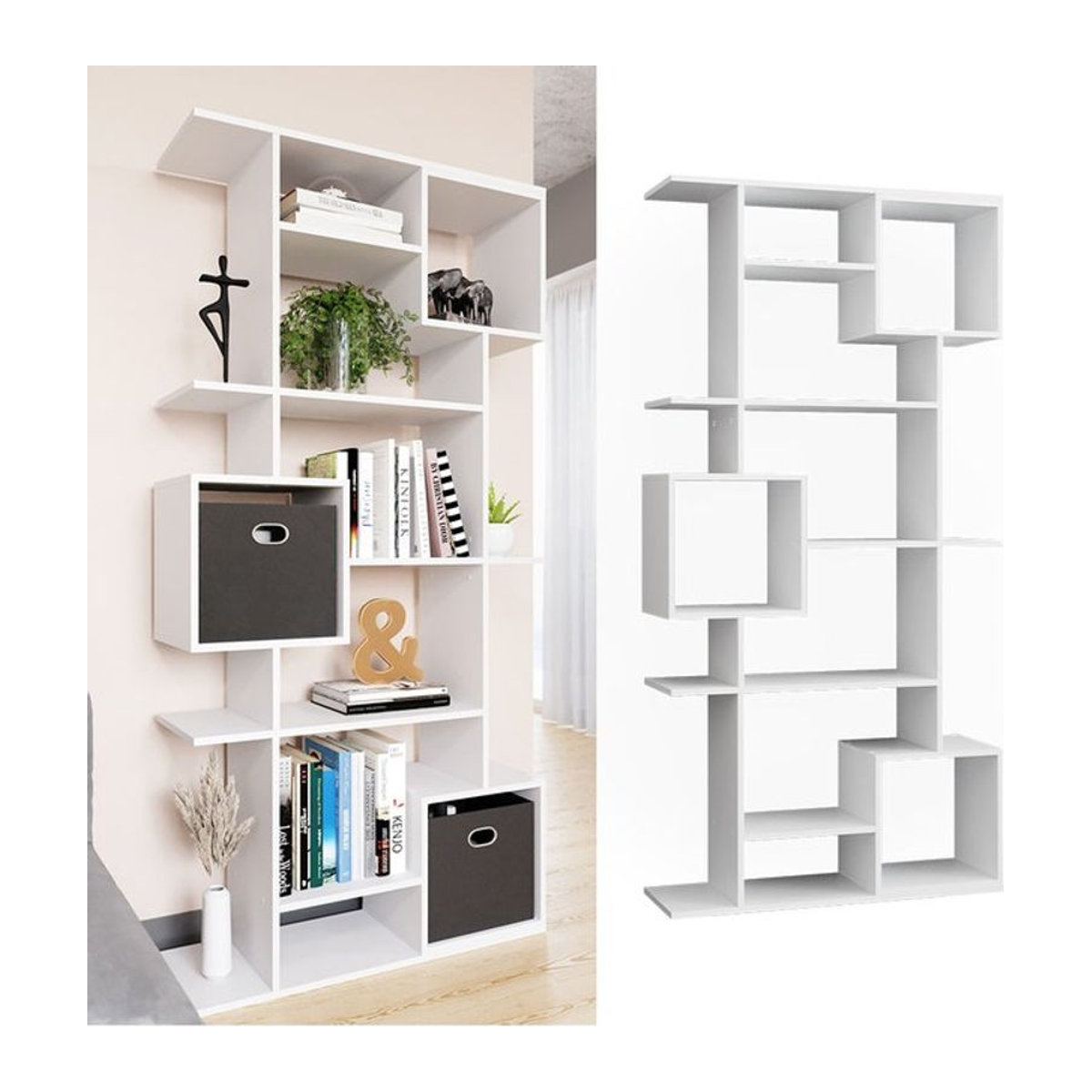 Vicco Cube Raumteiler und Bücherregal in Weiß, B: 92 cm, H: 187,7 cm, T: 29 cm - Bild 2