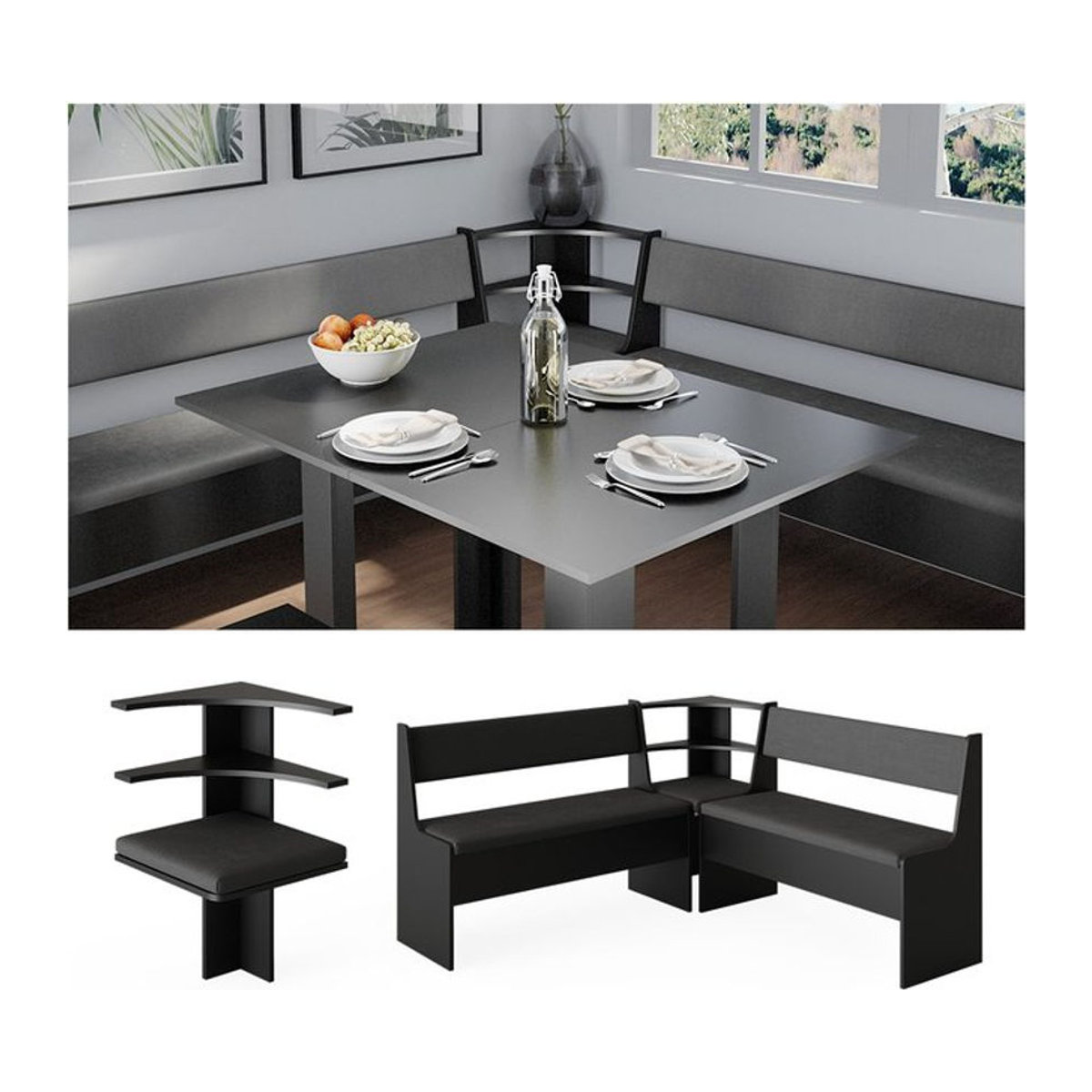 Vicco Eckbank Roman Schwarz Modern aus Holzwerkstoff und Kunstharz B/T/H: 43.5 x 43.5 x 78 cm - Bild 1