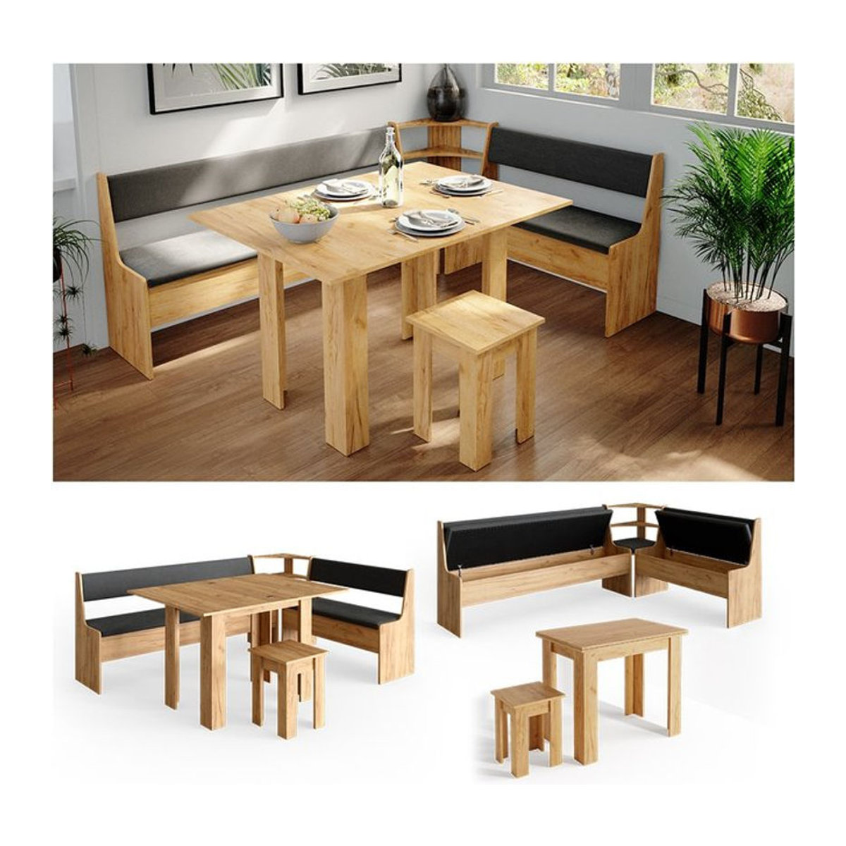 Vicco Eckbankgruppe Roman in Eiche Natur im Landhausstil, B/T: 210 x 150 cm - Bild 1
